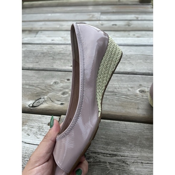 Women Cole Haan Air Tali US 5,5 Purple Patent Leather Peep Toe Wedge Heels - Picture 4 of 11